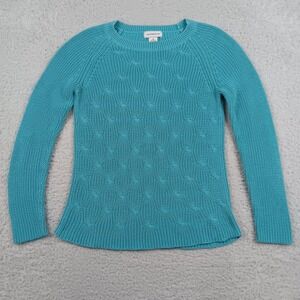 Liz Claiborne Sweater Pullover Women M Teal Cable‎ Knit Raglan 851-1789